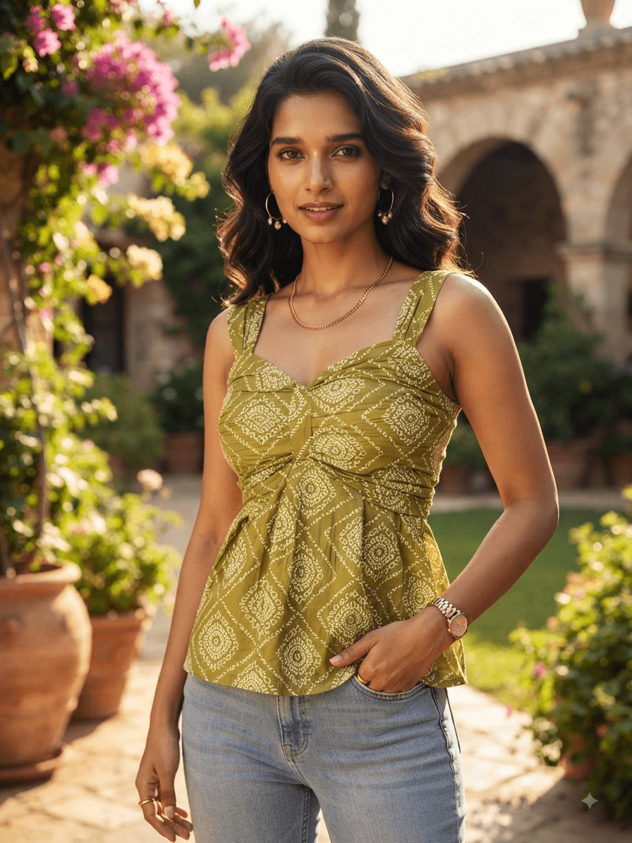 Sleeveless Sienna Blossom Light Green Peplum Top