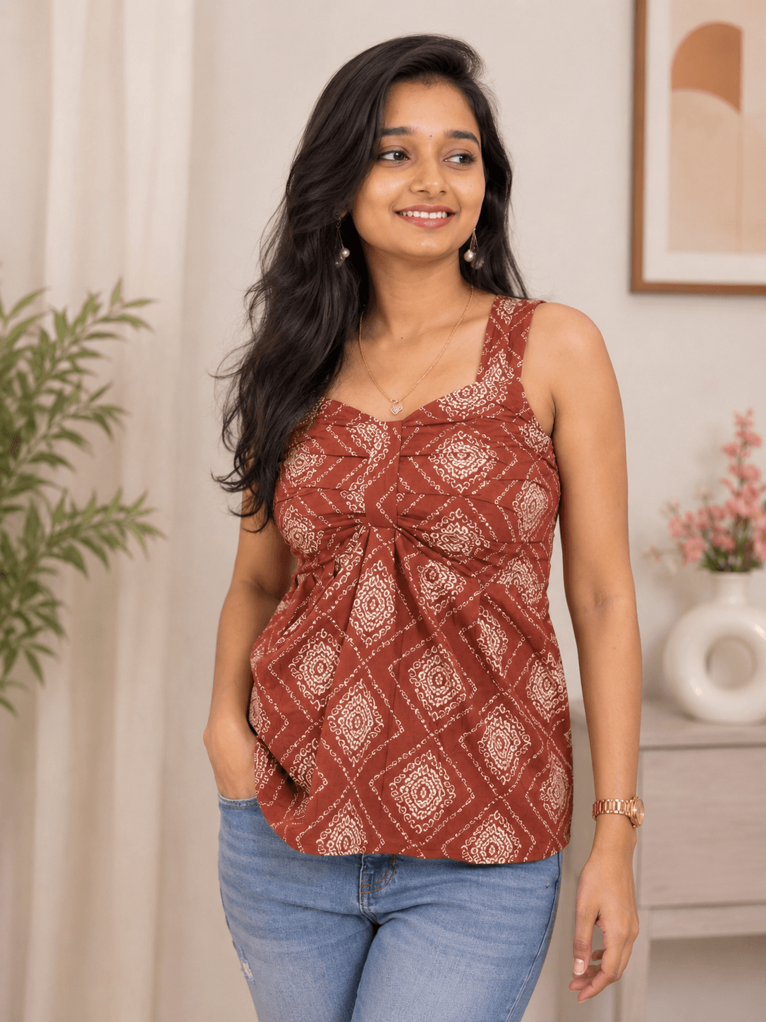 Sleeveless Sienna Blossom Coffee Peplum Top