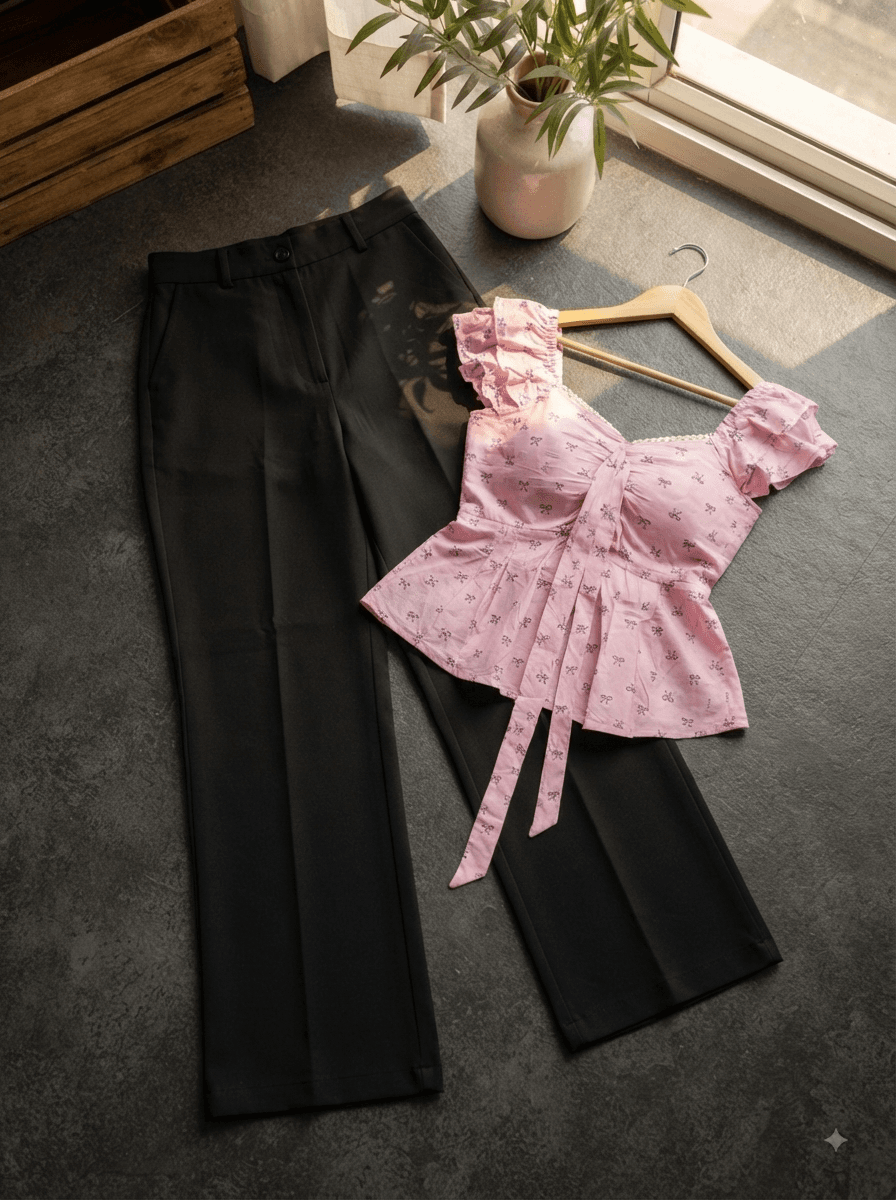 Pink Peplum With Ties Top